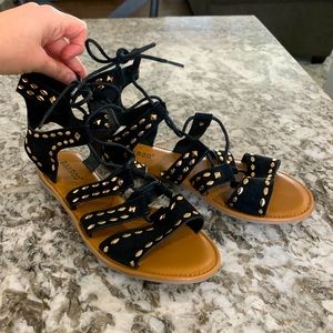 Bamboo Gold Studded Lace-Up Gladiator Sandals